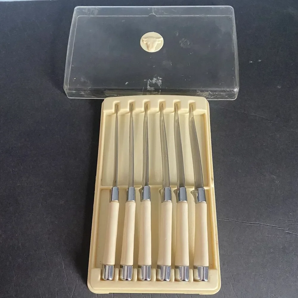 6 PIECE OXHEAD  Steak KNIFE SET STAINLESS  Knives ENGLAND W Box